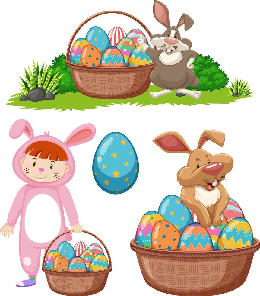 Easter theme with rabbit and eggs vector