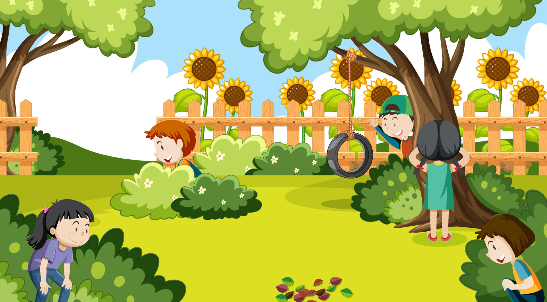 Vector illustration cartoon of children playing hide and seek in the park.  Stock Vector