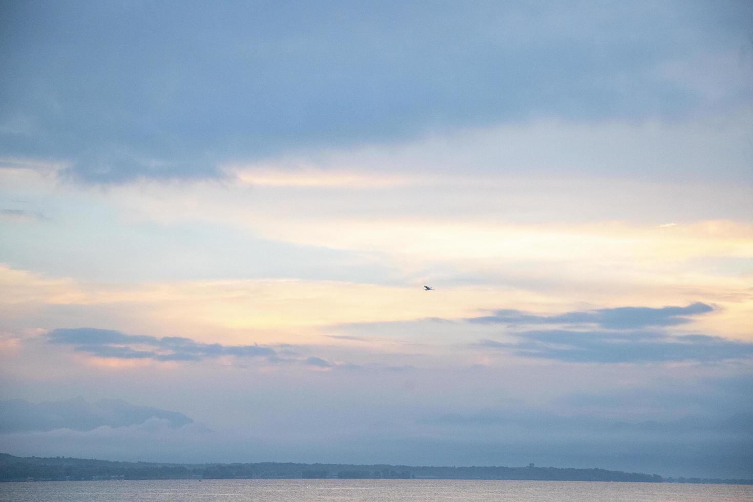 Dawn over a quiet lake. early morning, bright pink and blue colors photo