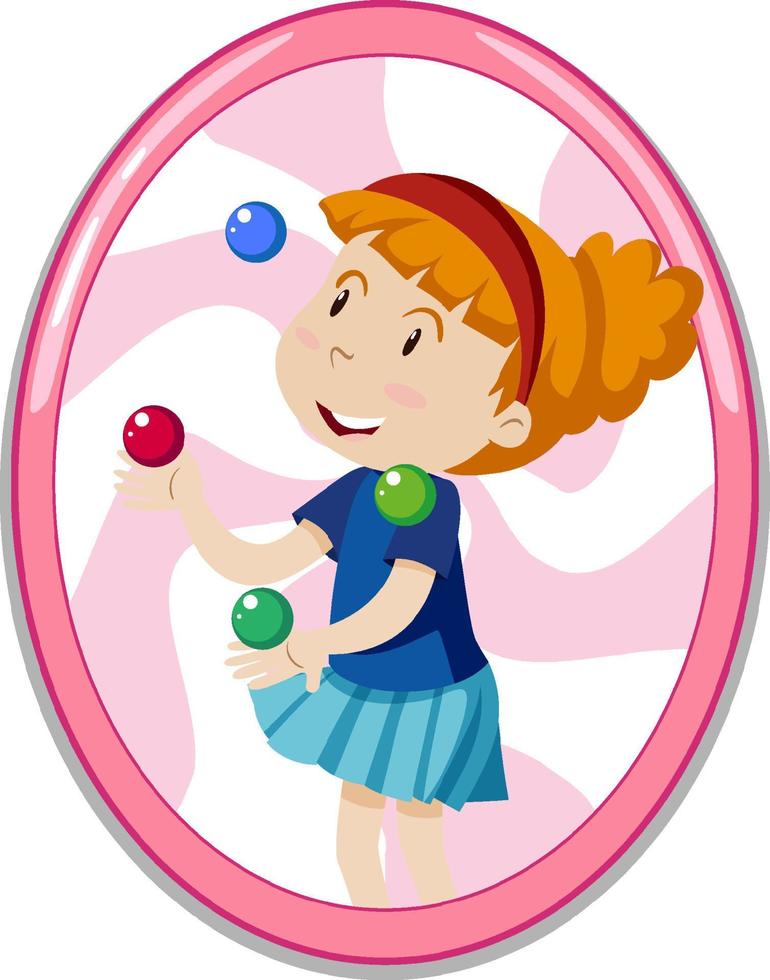 personaje de dibujos animados simple de una niña haciendo malabares con bolas vector