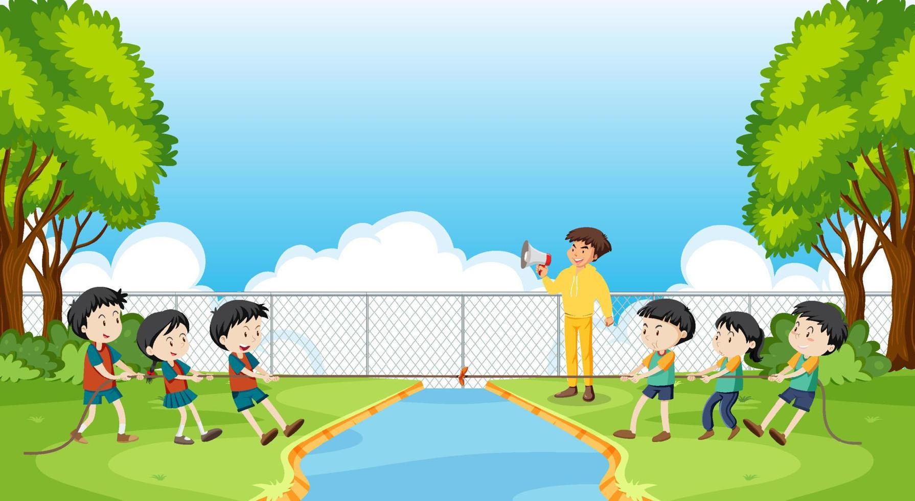 Children playing tug of war game vector