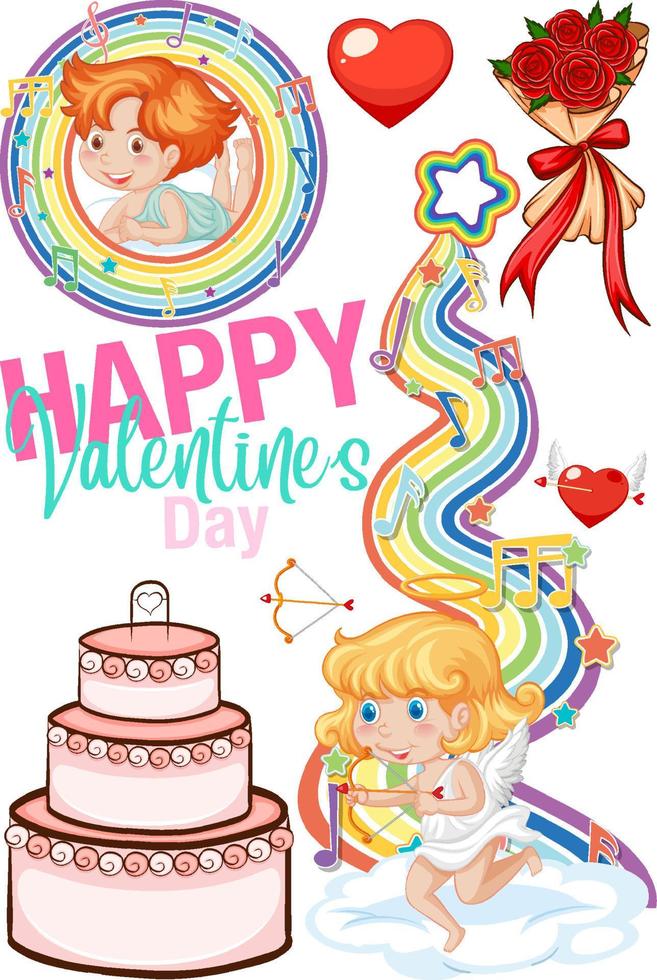 Valentine theme with cupid and rainbow vector