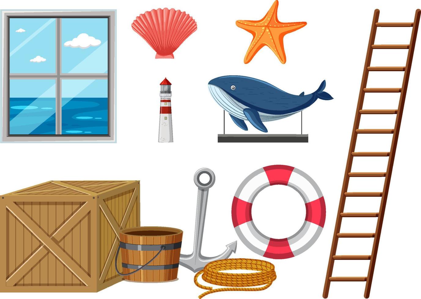 Set of beach house decor vector