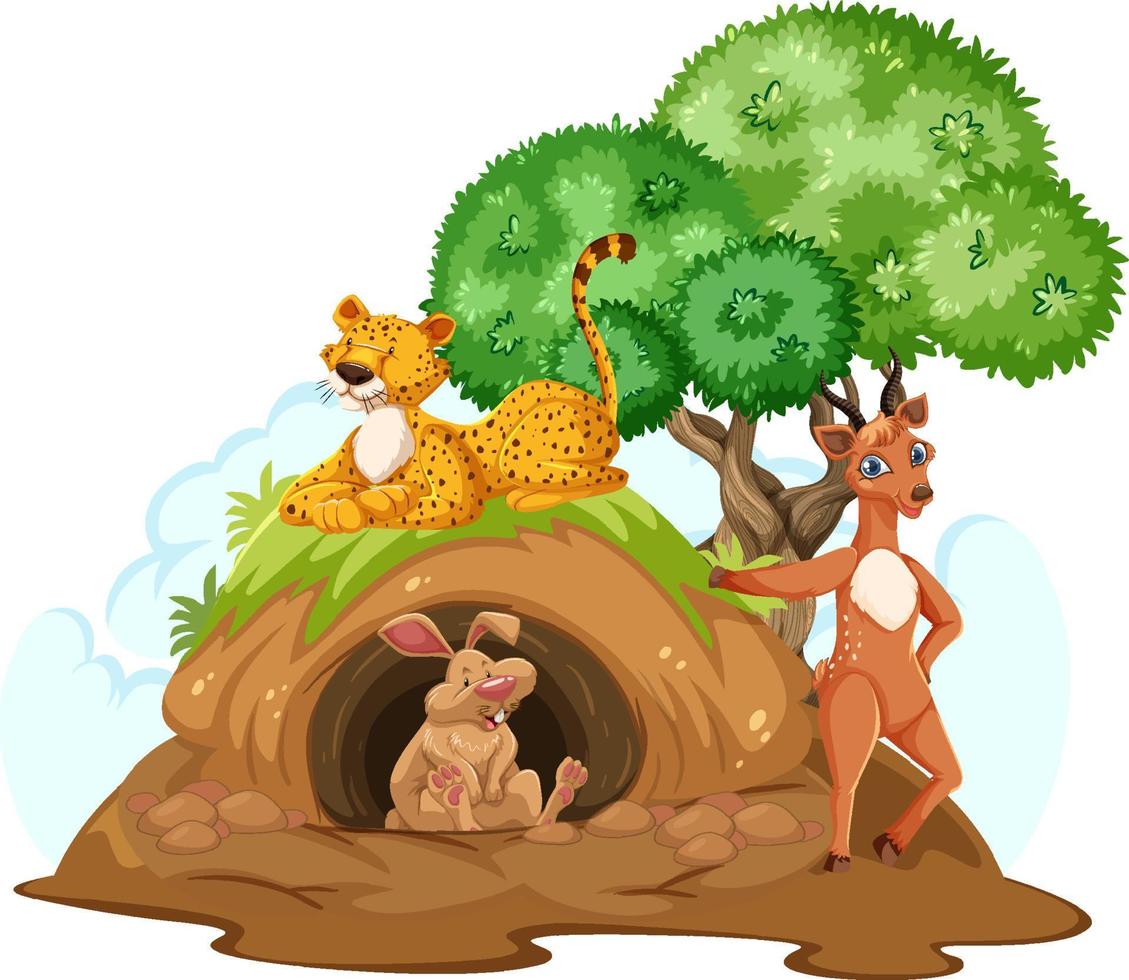 Group of wild animals with animal burrow vector