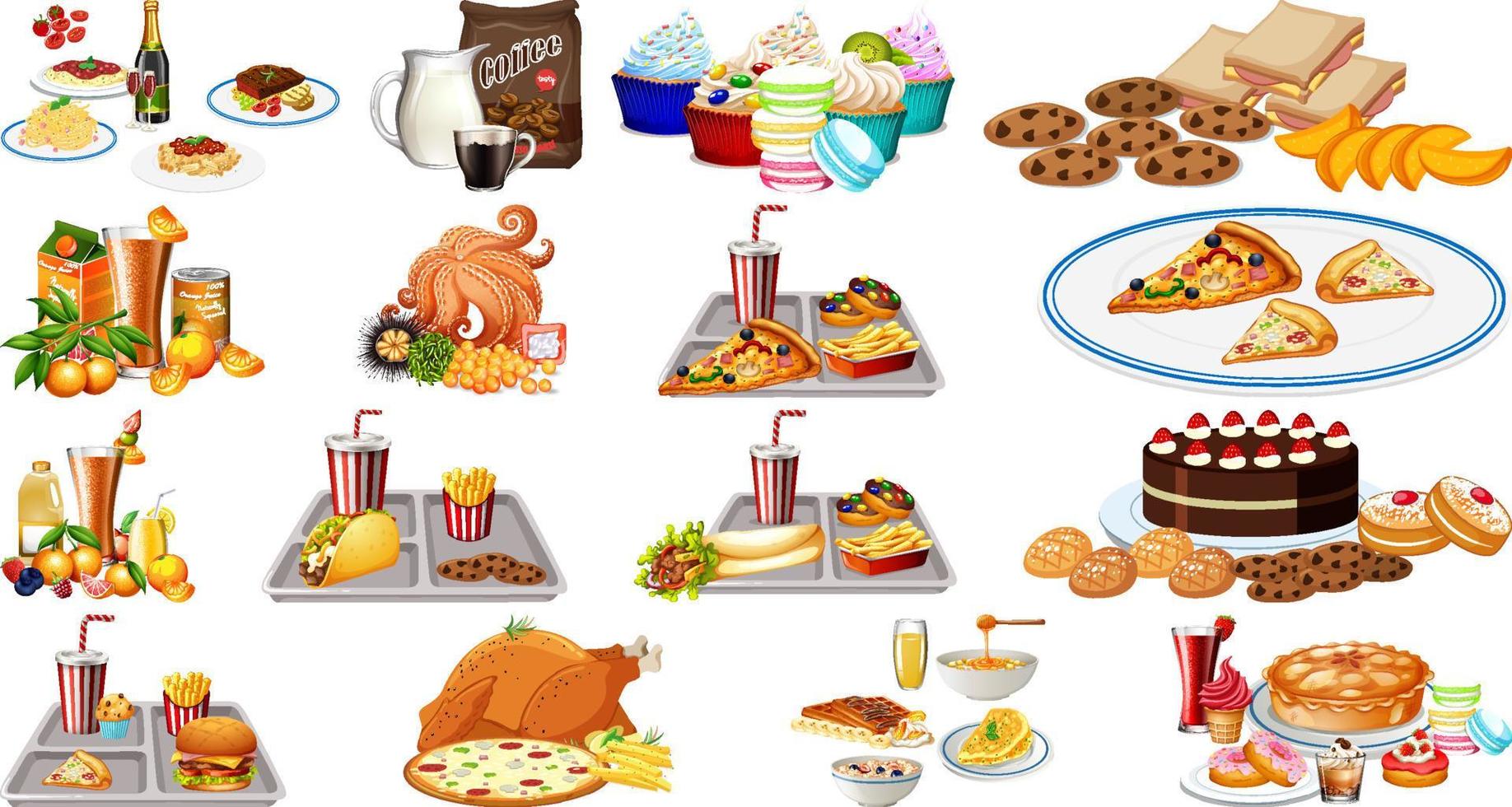 Foods and beverages set vector