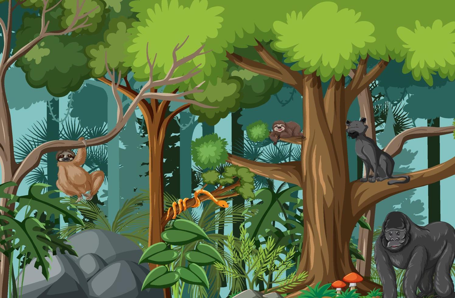 Wild animals in nature forest scene vector