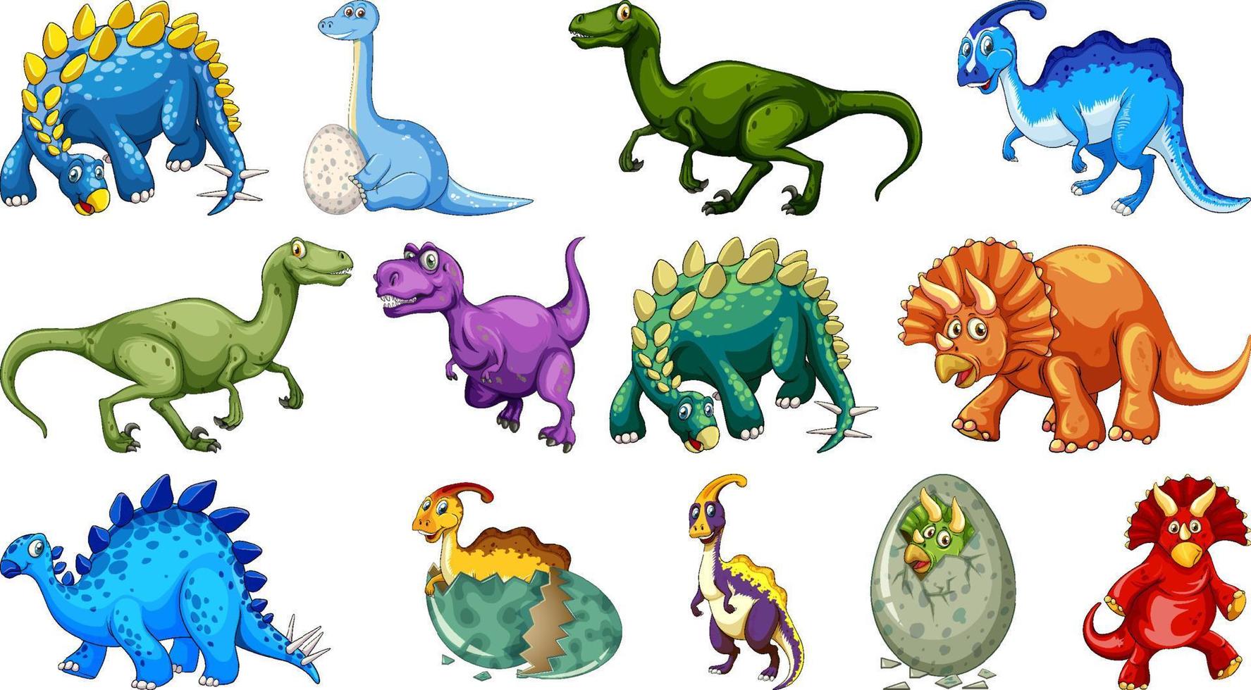 muchos dinosaurios sobre fondo blanco vector