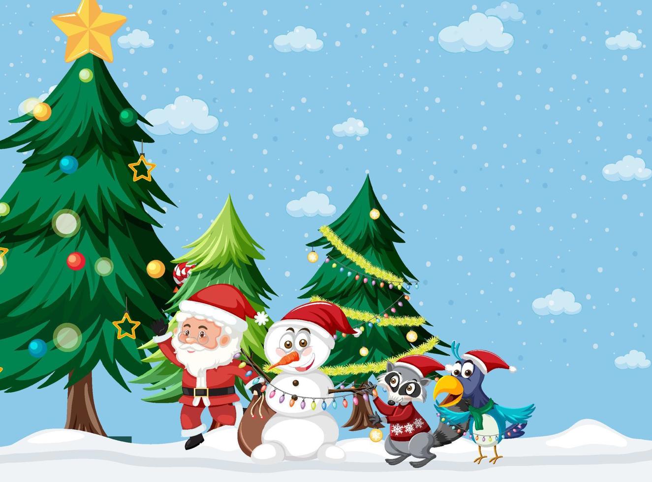 Christmas theme with Santa and snowman vector