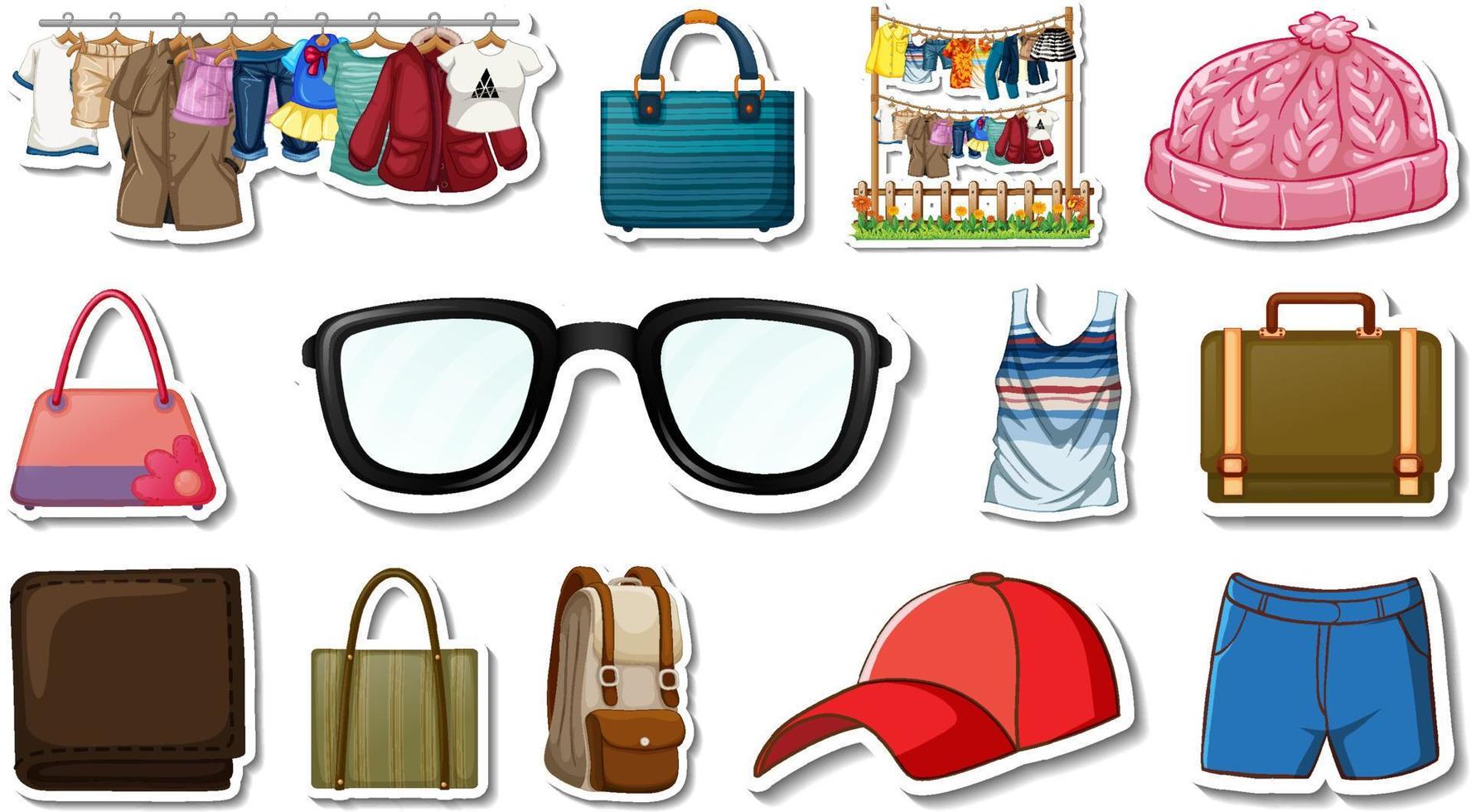 Sticker set of clothes and accessories vector