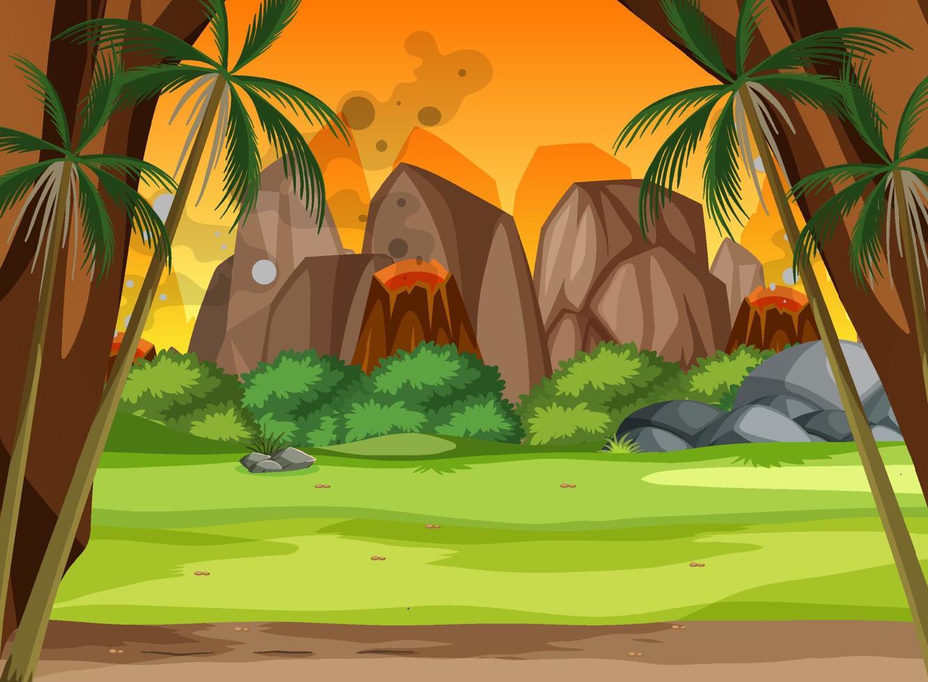 Scene with volcano in forest vector