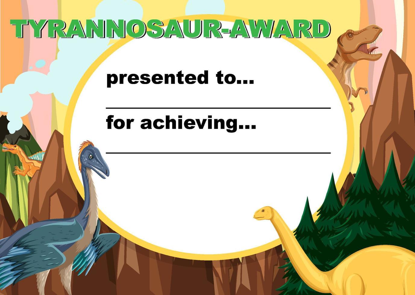 Dinosaur certificate template in cartoon style vector