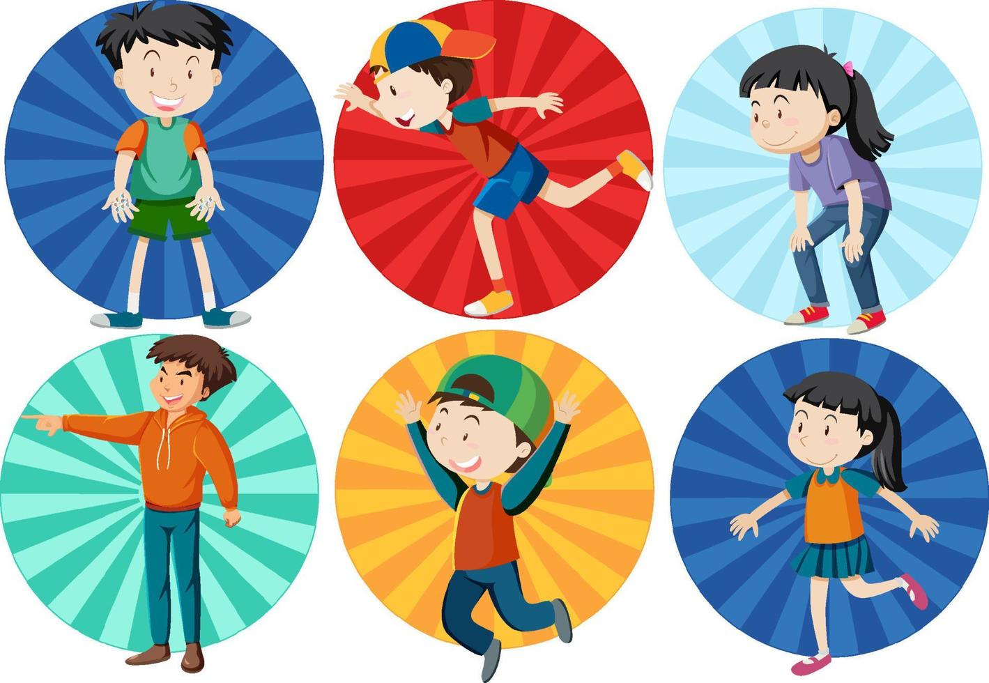 personaje de dibujos animados simple de diferentes niños activos vector