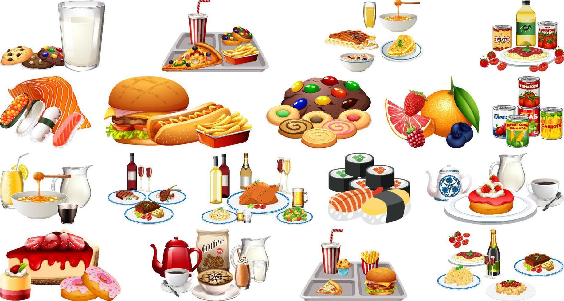 Foods and beverages set vector