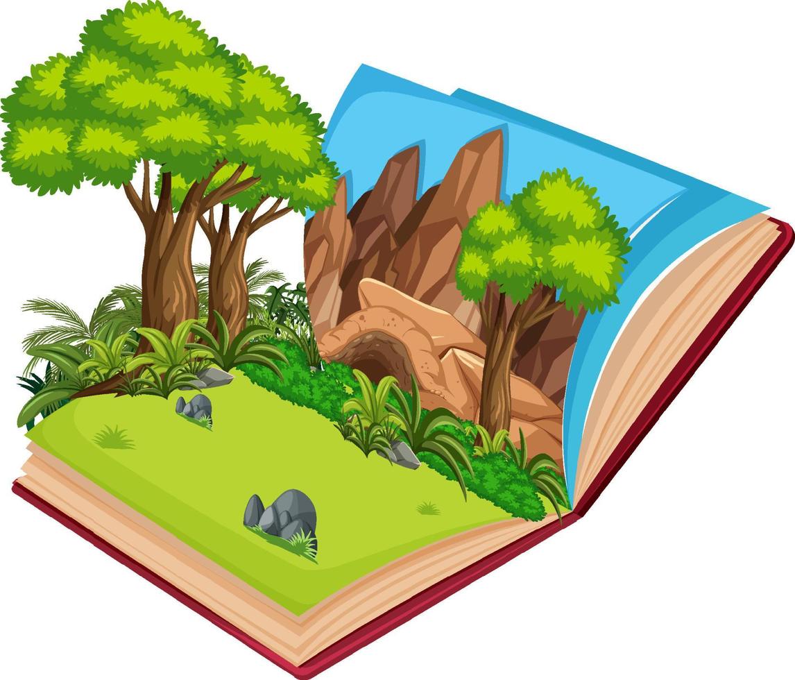 libro emergente con escena de la naturaleza al aire libre vector