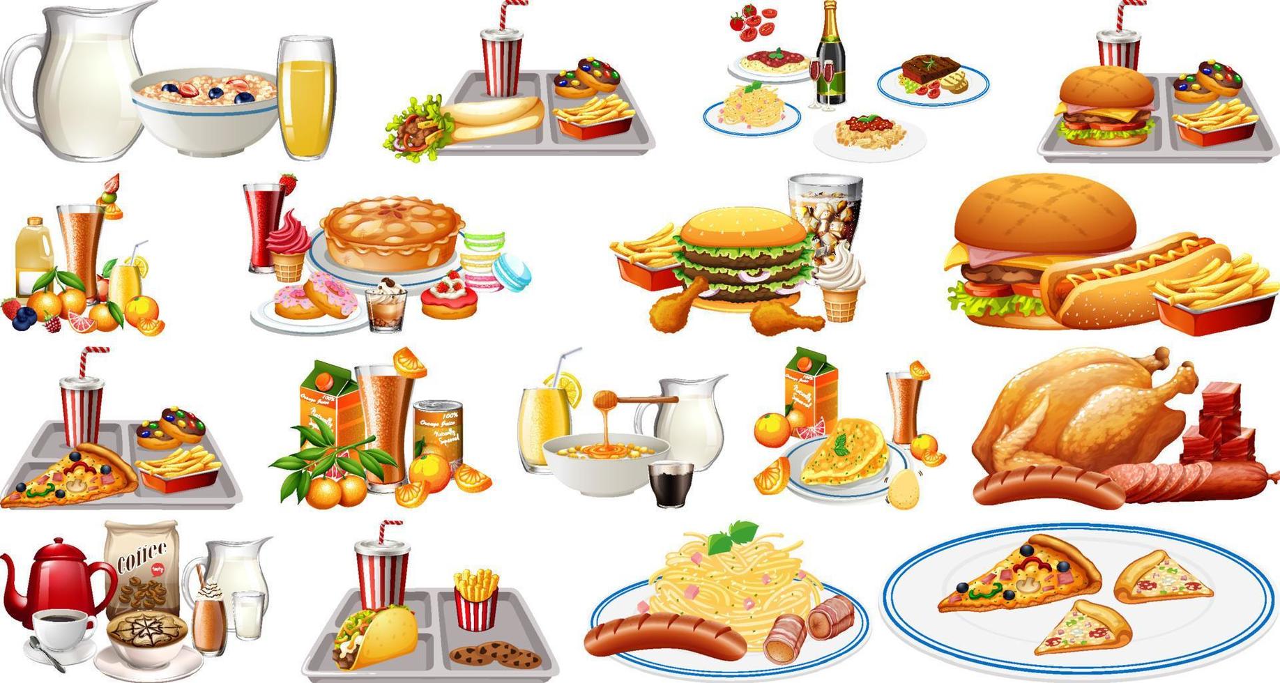 Foods and beverages set vector