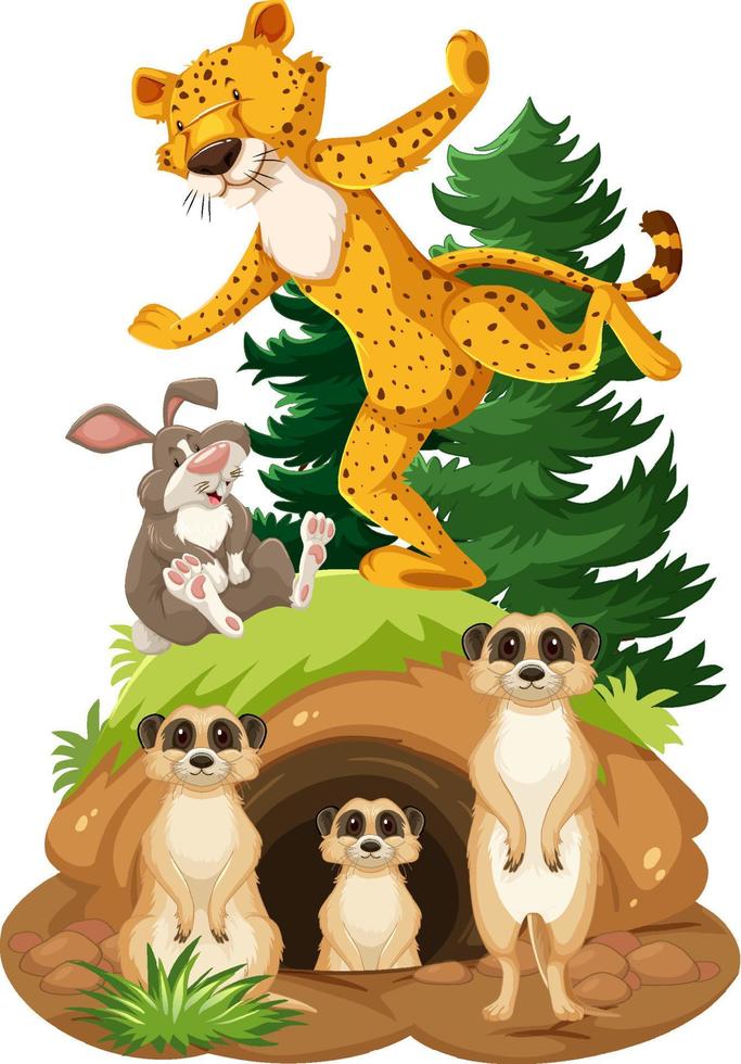 Wild animals cartoon character with burrow vector