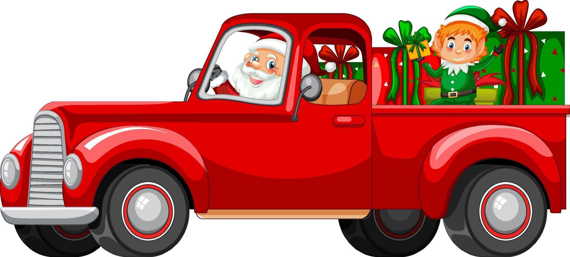 Santa driving car to delivery Christmas gifts vector