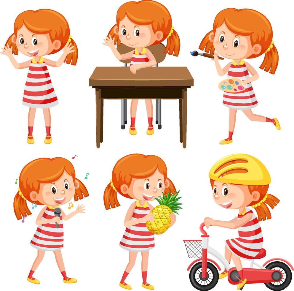 Set of girl cartoon character vector