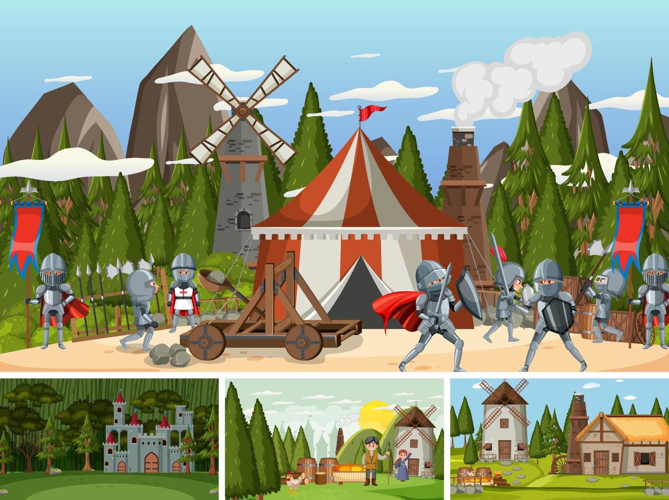 Set of different scene medieval vector