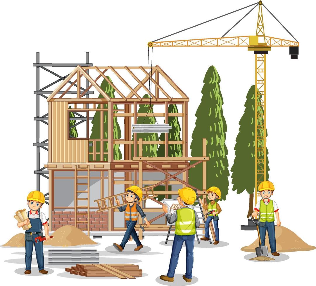 Isolated construction site with workers vector