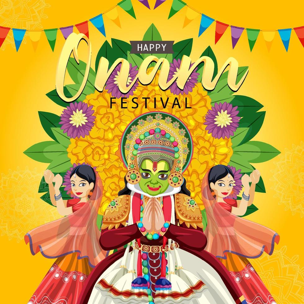Onam Hindu harvest festival poster vector
