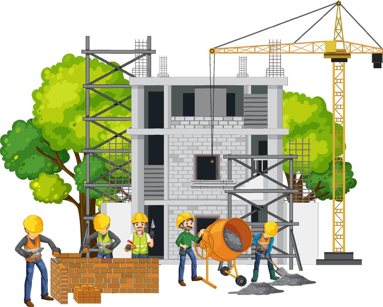 Isolated construction site with workers vector