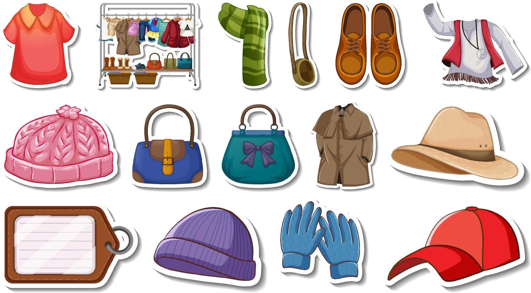 Sticker set of clothes and accessories vector
