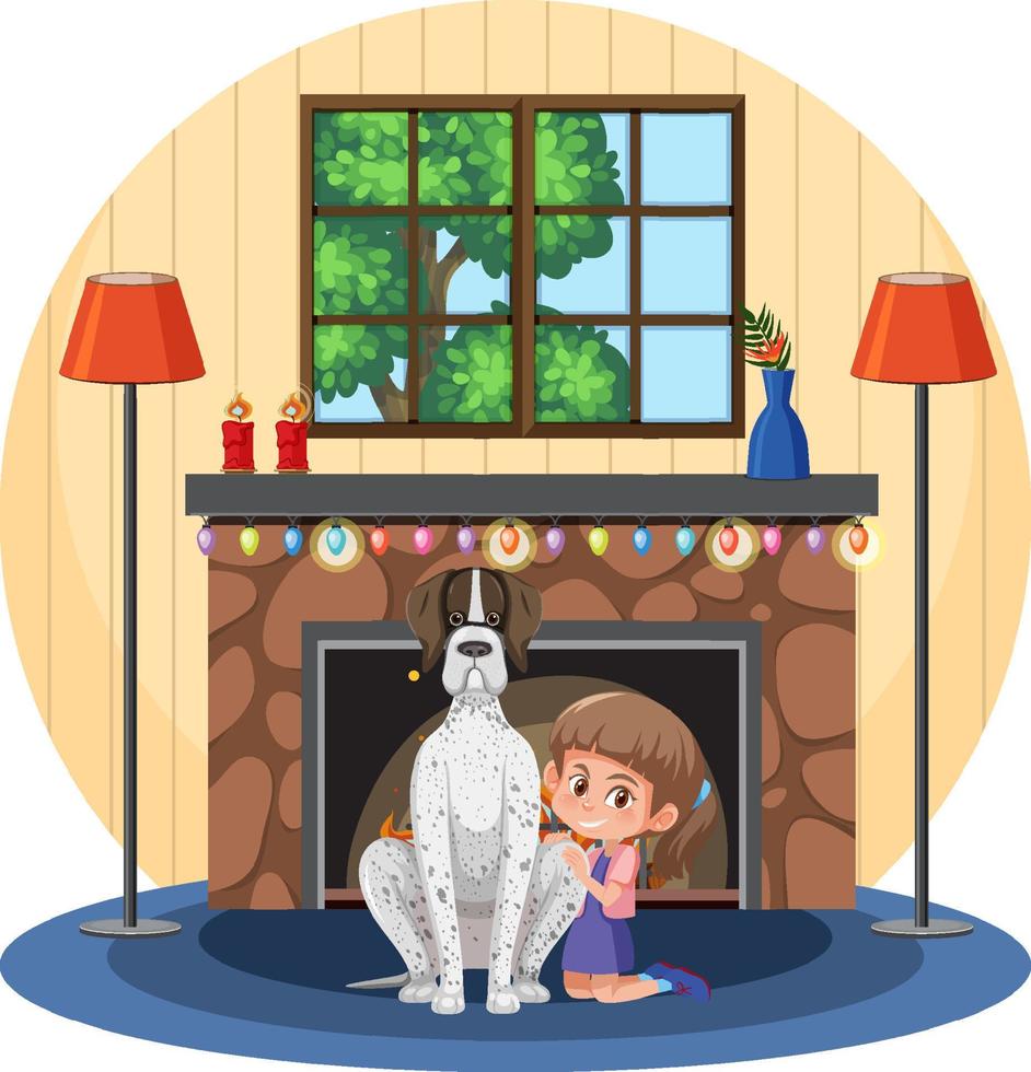 Isolated house scene with girl and dog vector