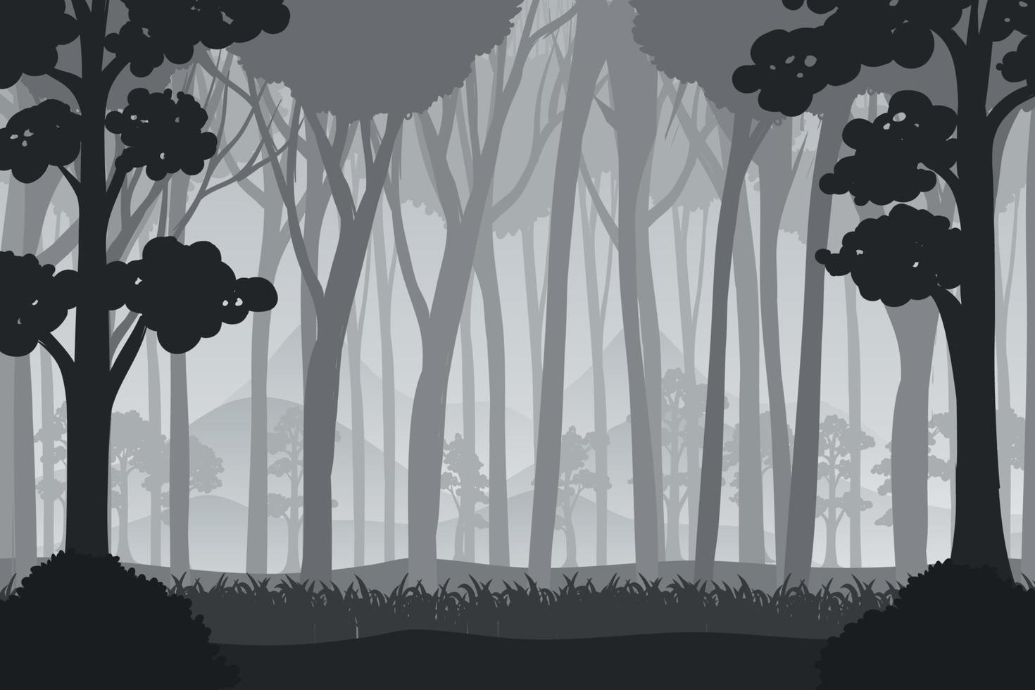 silueta, sombra, de, bosque, escena vector