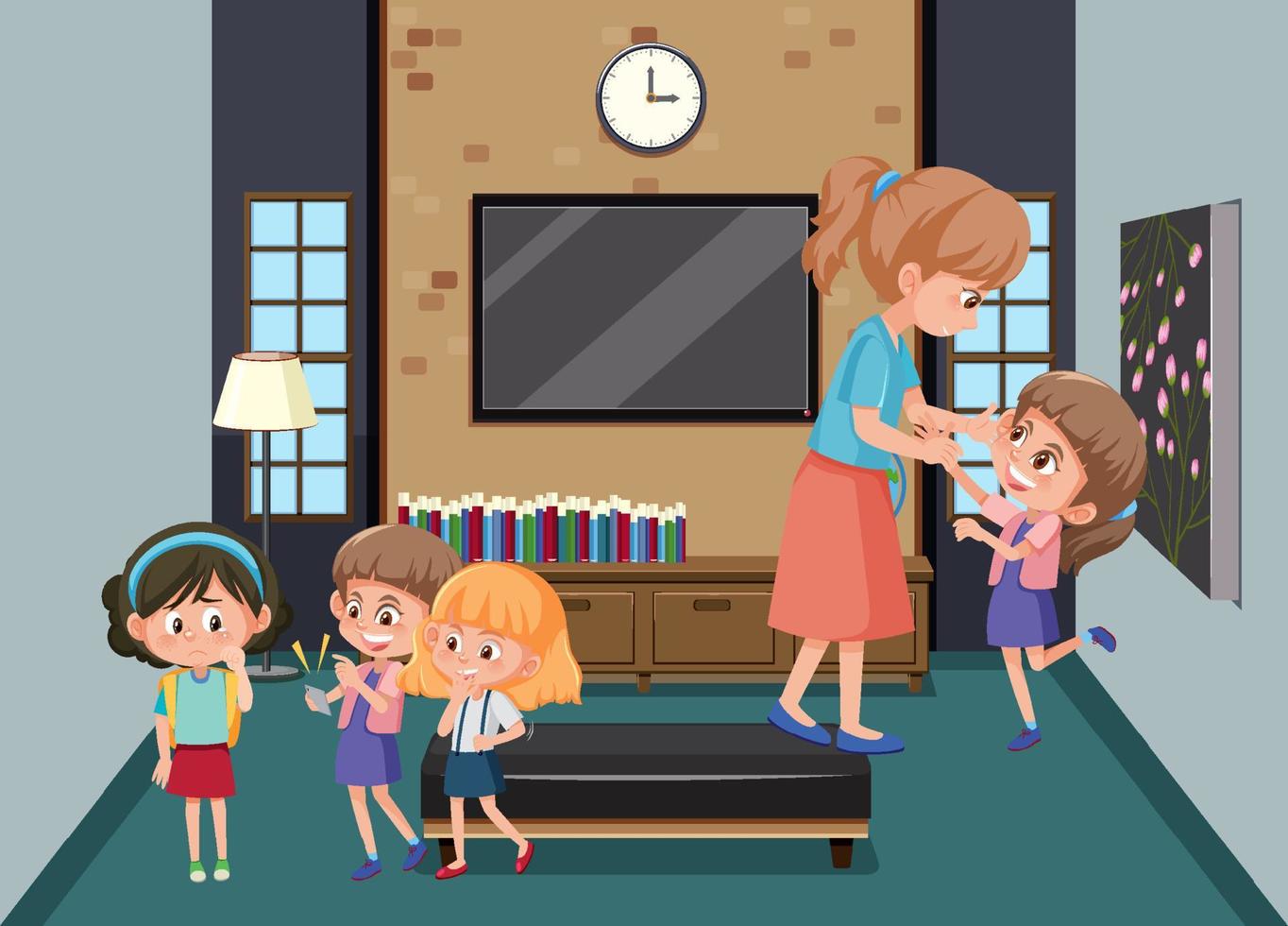 Living room scene with children cartoon character vector