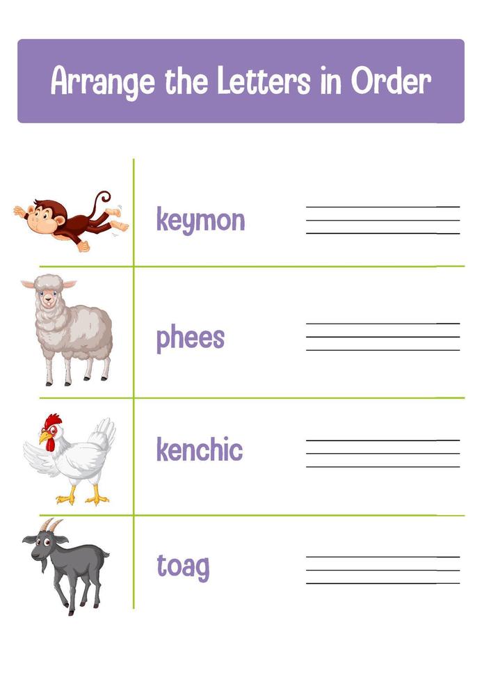 Worksheet design for arranging letters vector