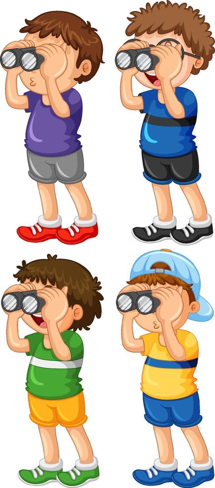 conjunto de niños miran a través de binoculares vector
