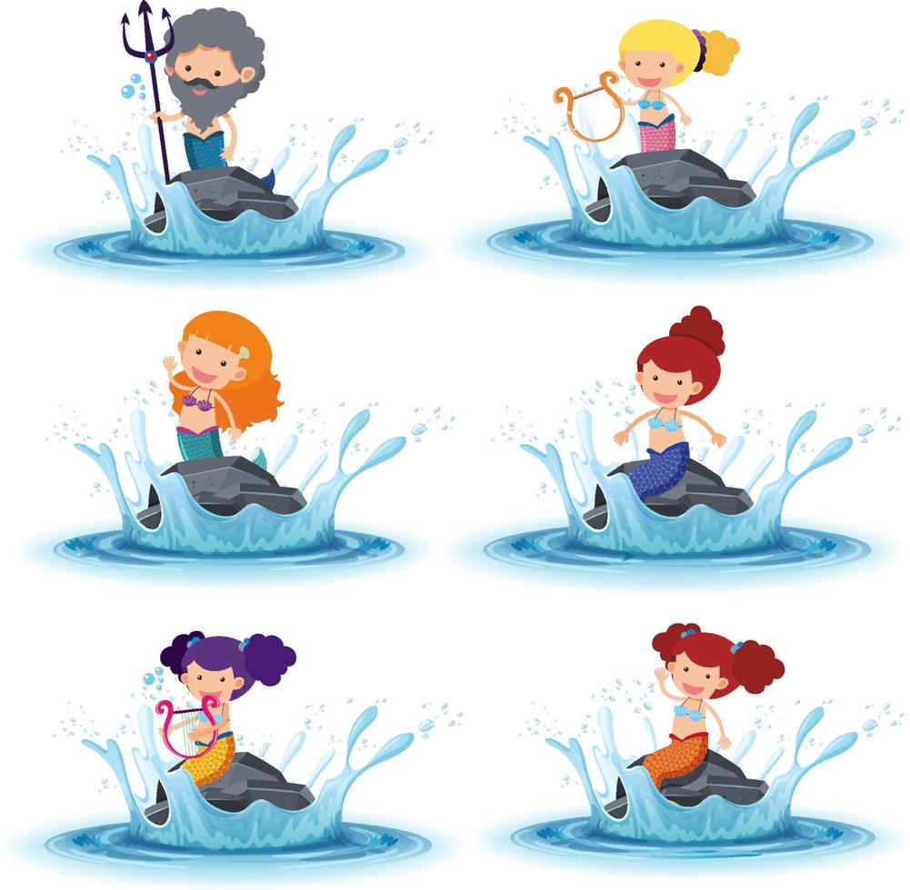 Set of mermaids family members vector