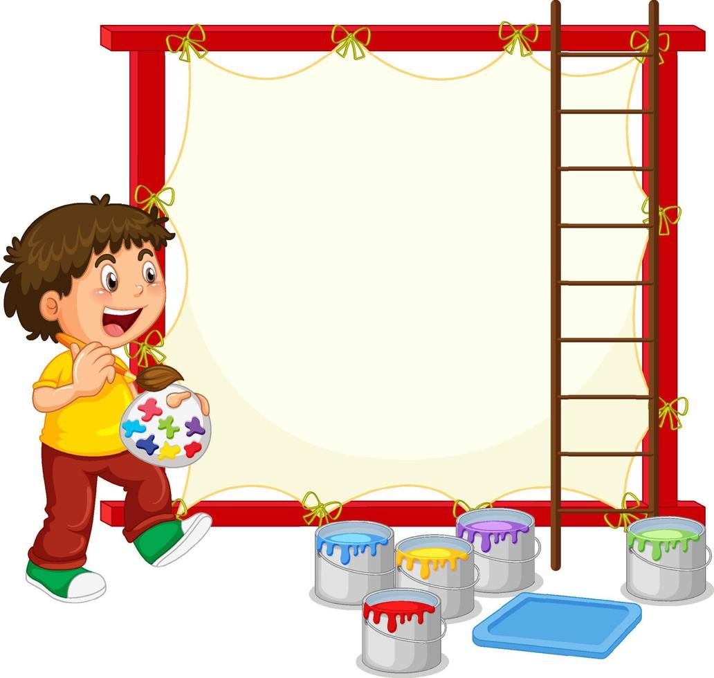 Board template with boy and paints vector