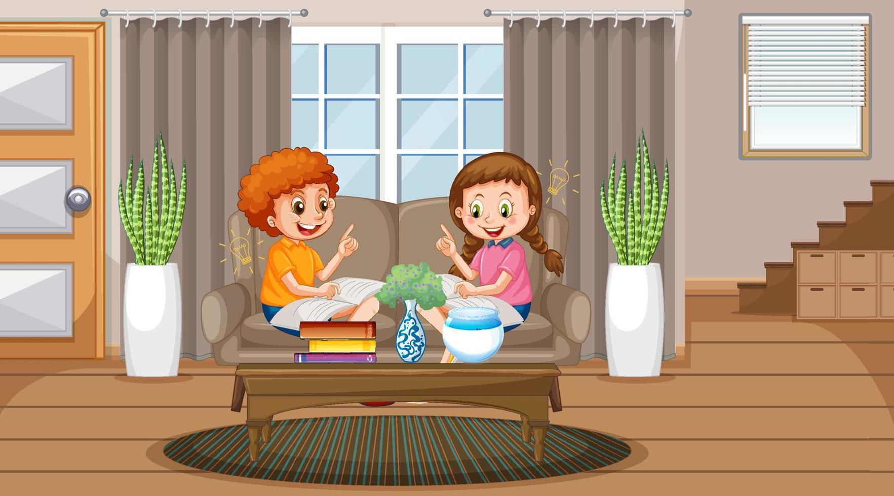 Children reading books at home vector