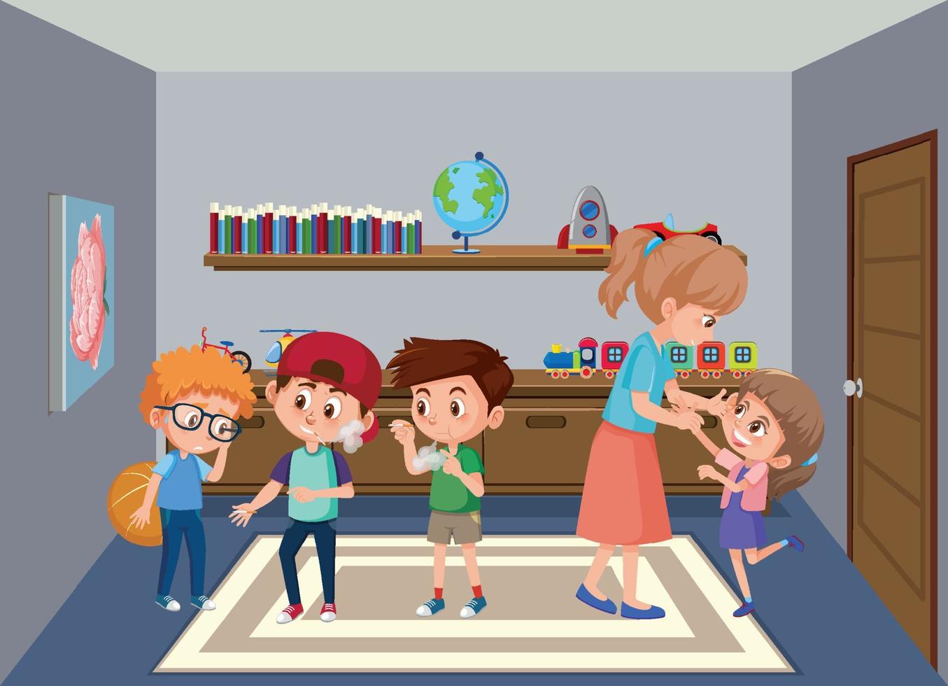 Living room scene with family members vector