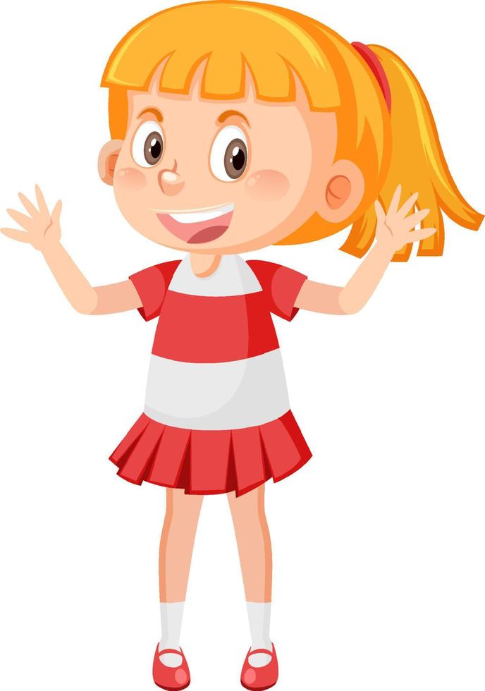 Cheerful girl with greeting gesture vector