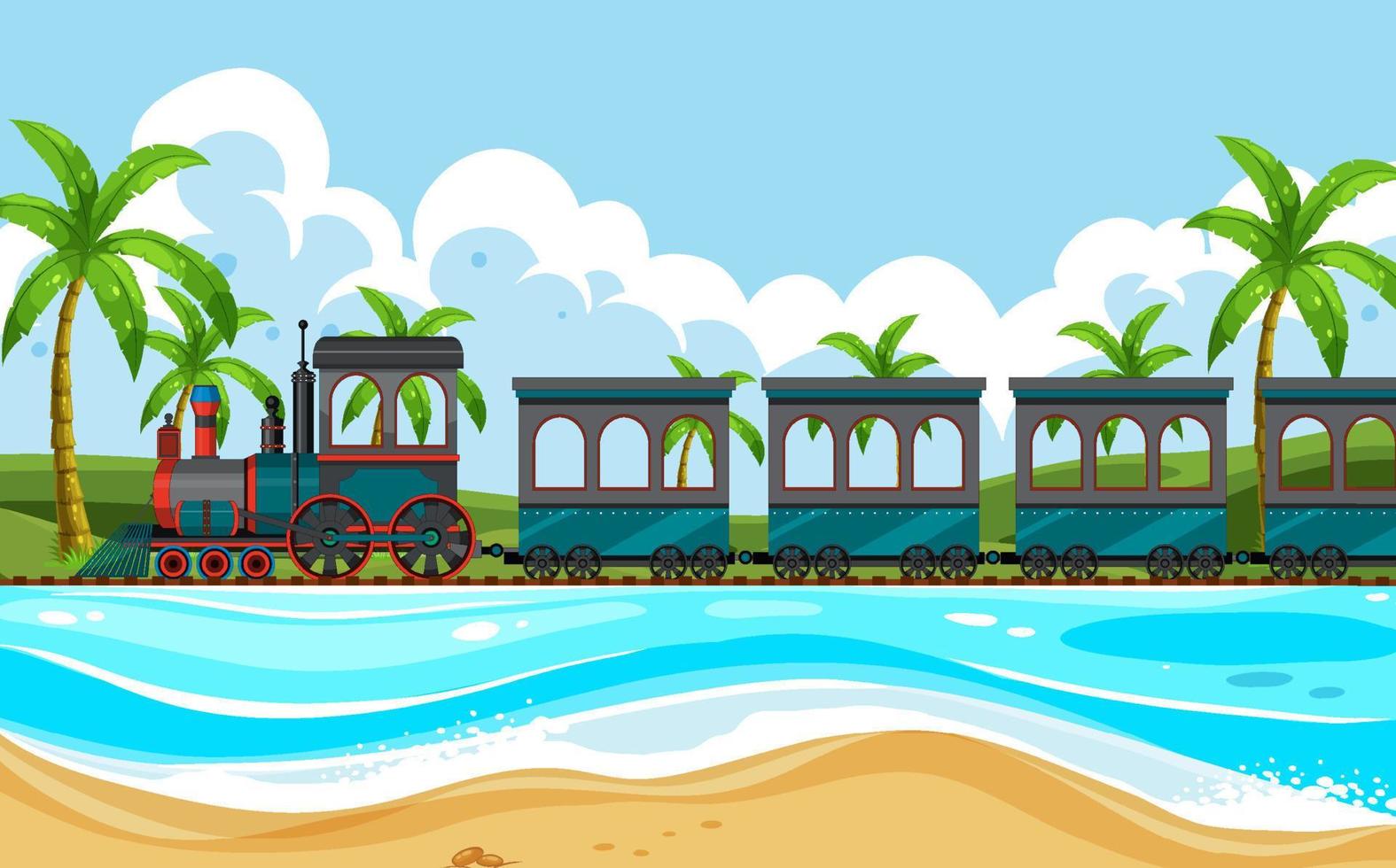 Outdoor scene with a steam locomotive train vector