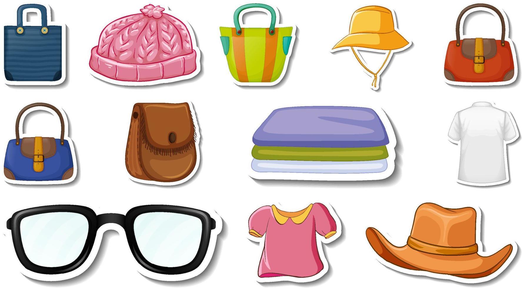 Sticker set of clothes and accessories vector