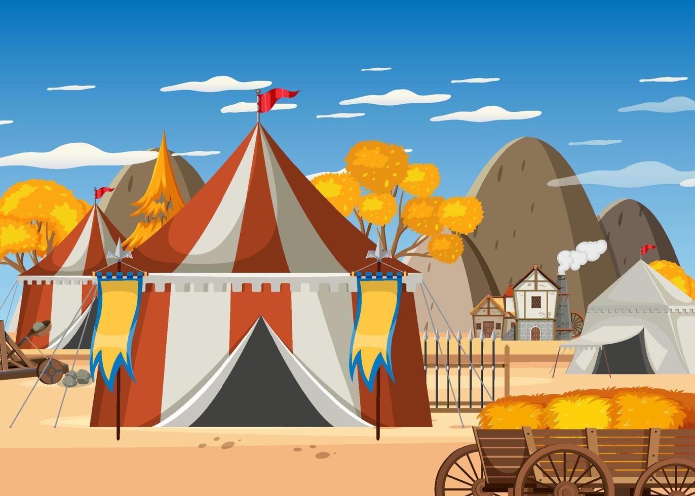 Medieval army camp scene vector