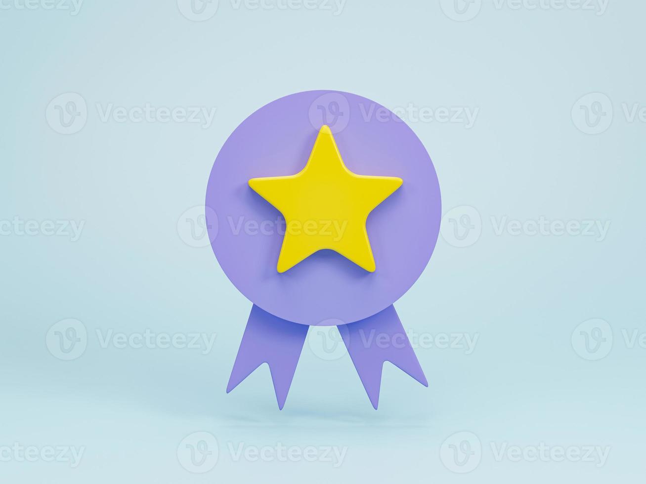 3D render, 3D illustration. Award winner medal with star and ribbon. icon design cartoon minimal style. photo