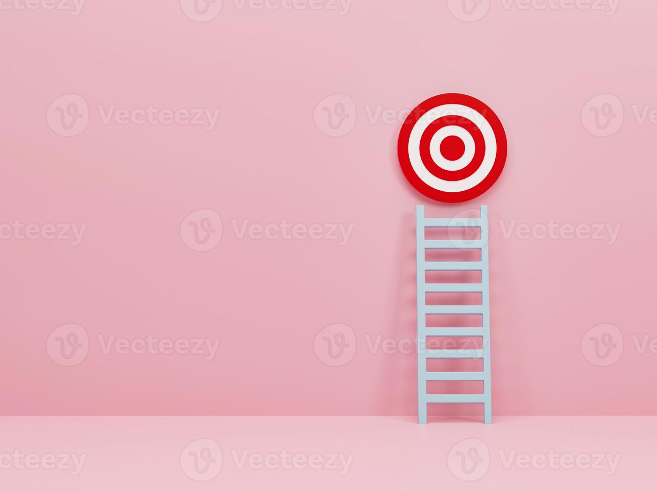 3D rendering, 3d illustration. Ladder to goal target on light pink pastel color background. Business target achievement concept. photo
