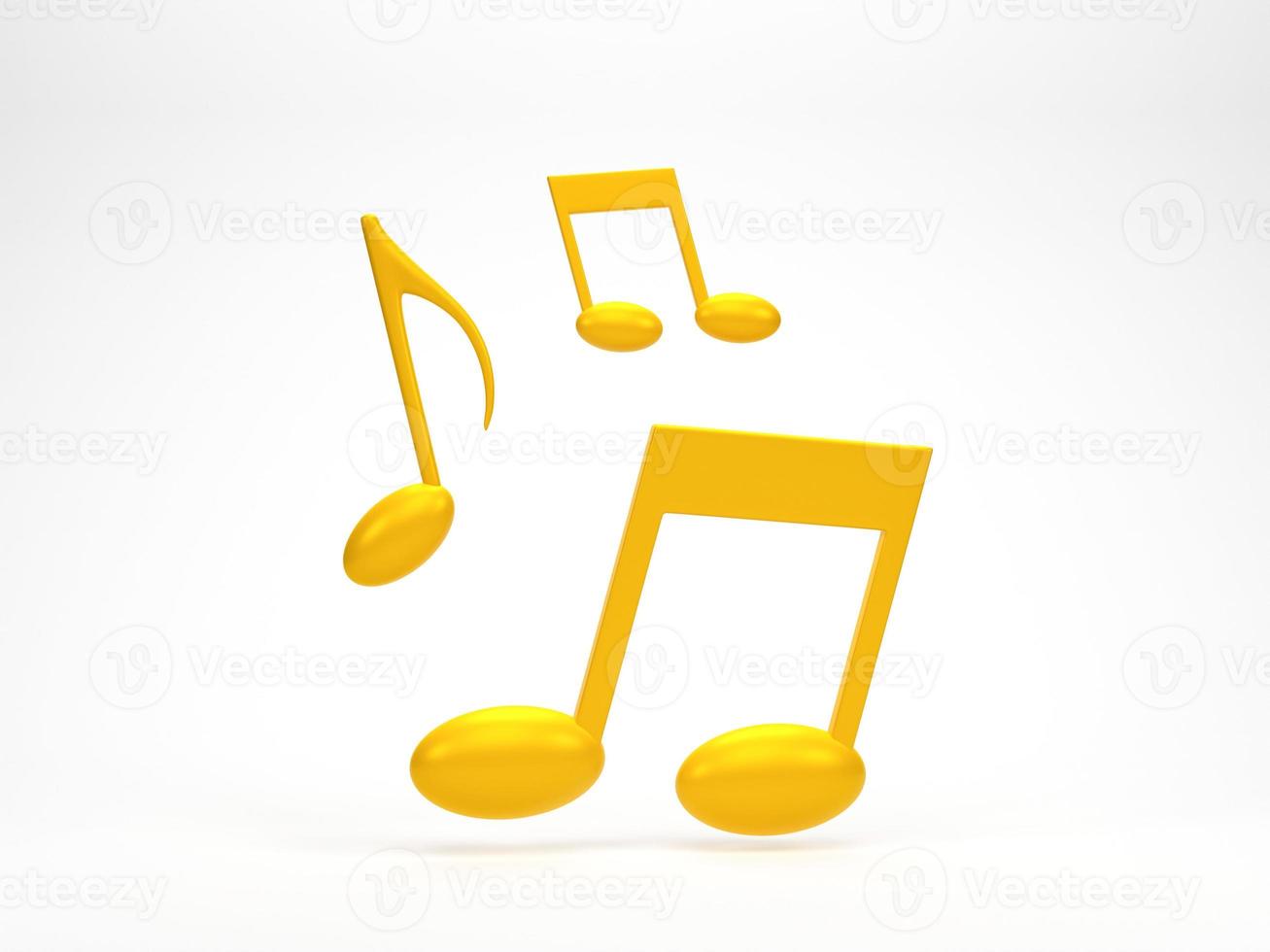 3D rendering, 3D illustration. Yellow music note icon isolated on white background. Design element for song, melody or tune flat. photo