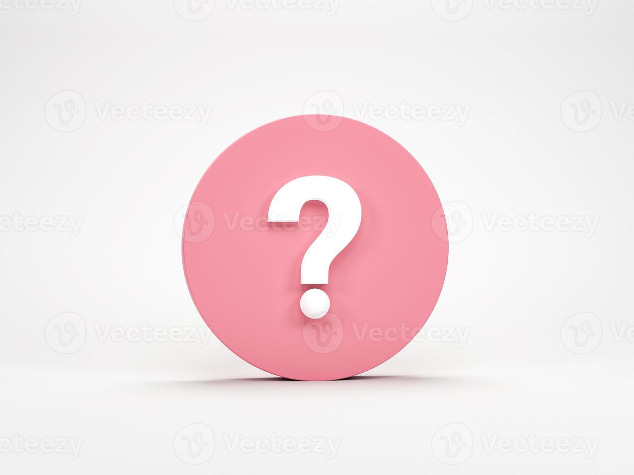 3D rendering, 3D illustration. Question mark icon in pink circle isolated on white background. FAQ sign. photo