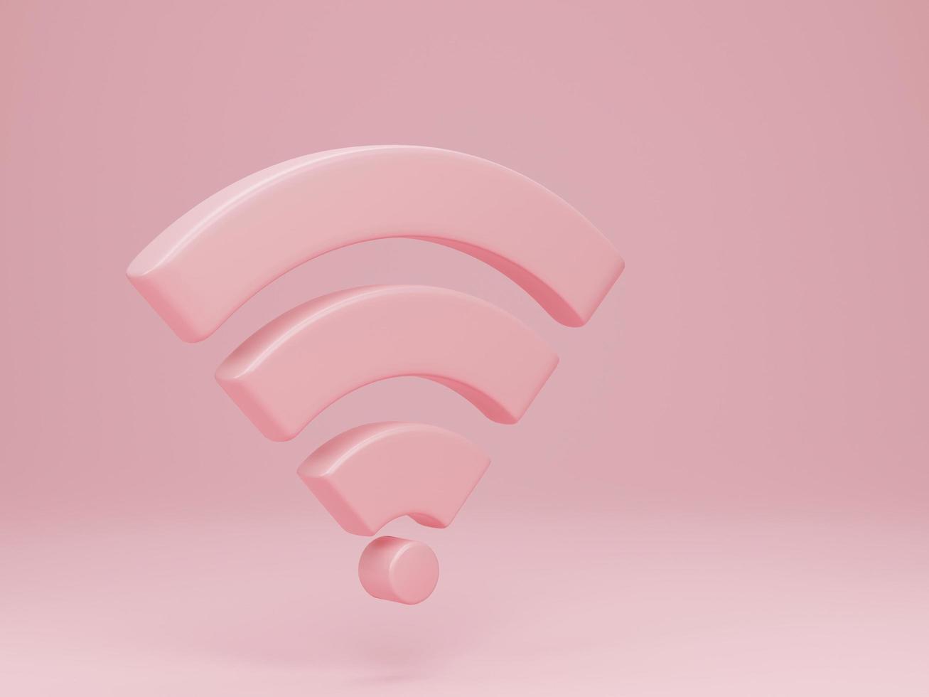 representación 3d, ilustración 3d. icono wi-fi, símbolo de red inalámbrica de Internet en fondo rosa. concepto mínimo. foto