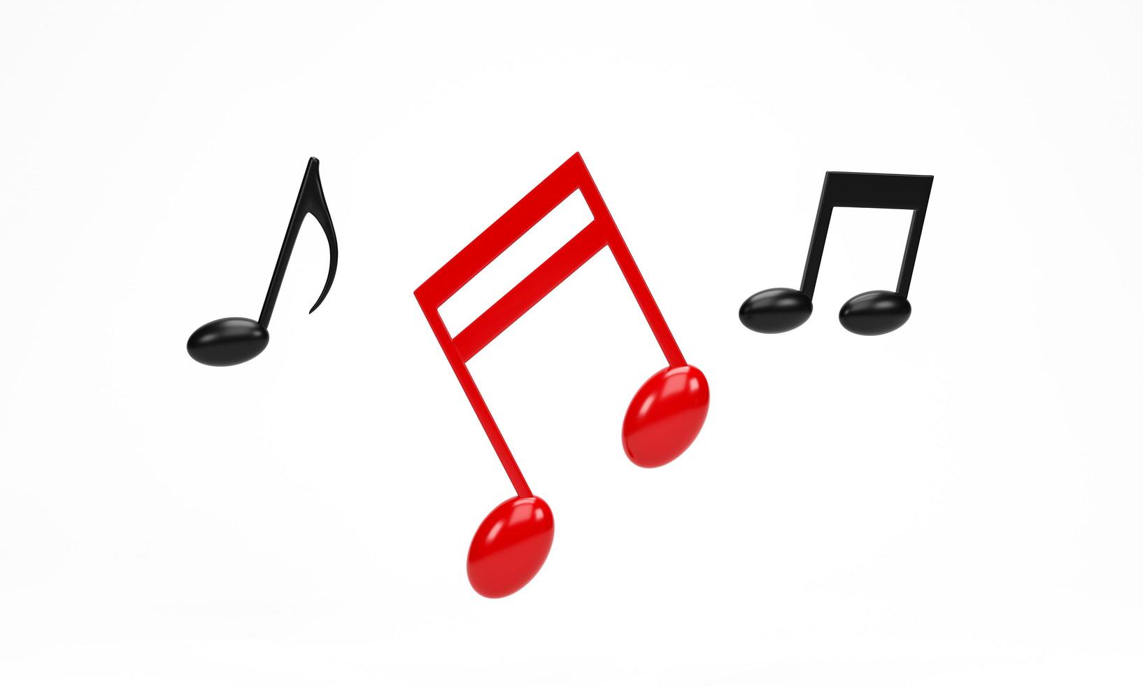 3D rendering, 3D illustration. Red music note icon isolated on white background. Design element for song, melody or tune flat. photo