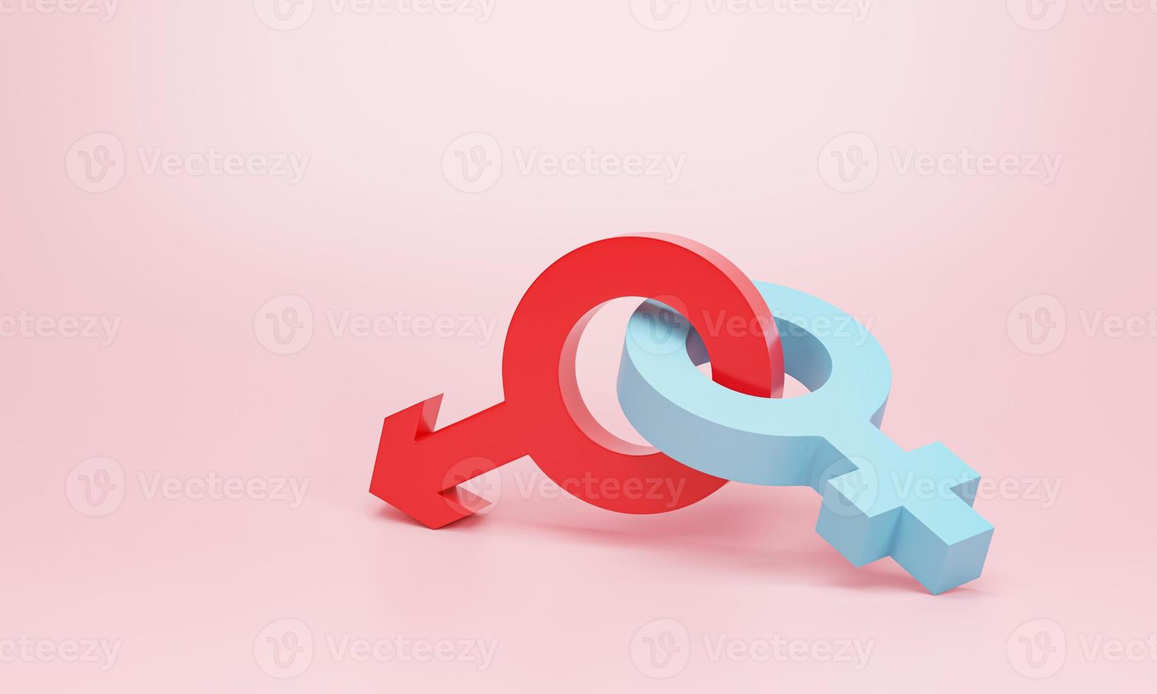 3d rendering, 3d illustration. Male and Female sexual symbols on pink background. Linked heterosexual couple gender symbol. Modern minimal concept. photo