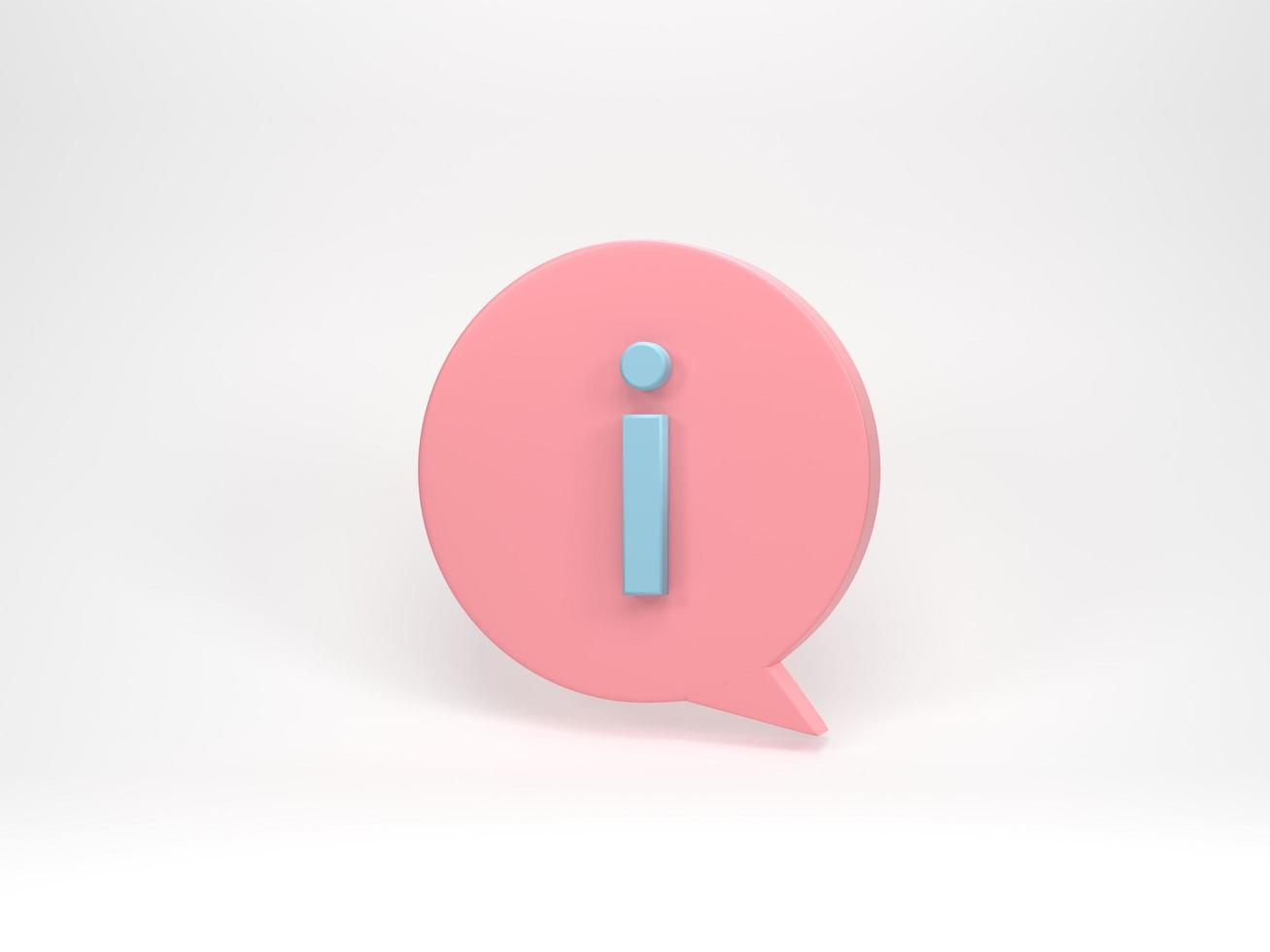 3D rendering, 3D illustration. Speech bubble with information sign on white background. Faq icon. Question mark icon. photo