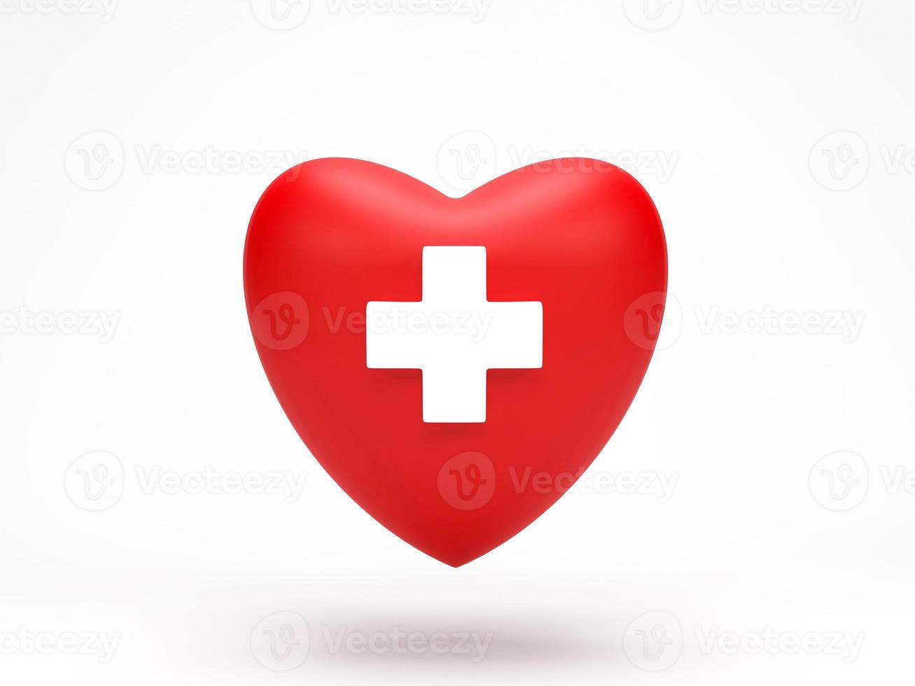 3D rendering, 3D illustration. Red heart with healthy status icon isolated on white background photo