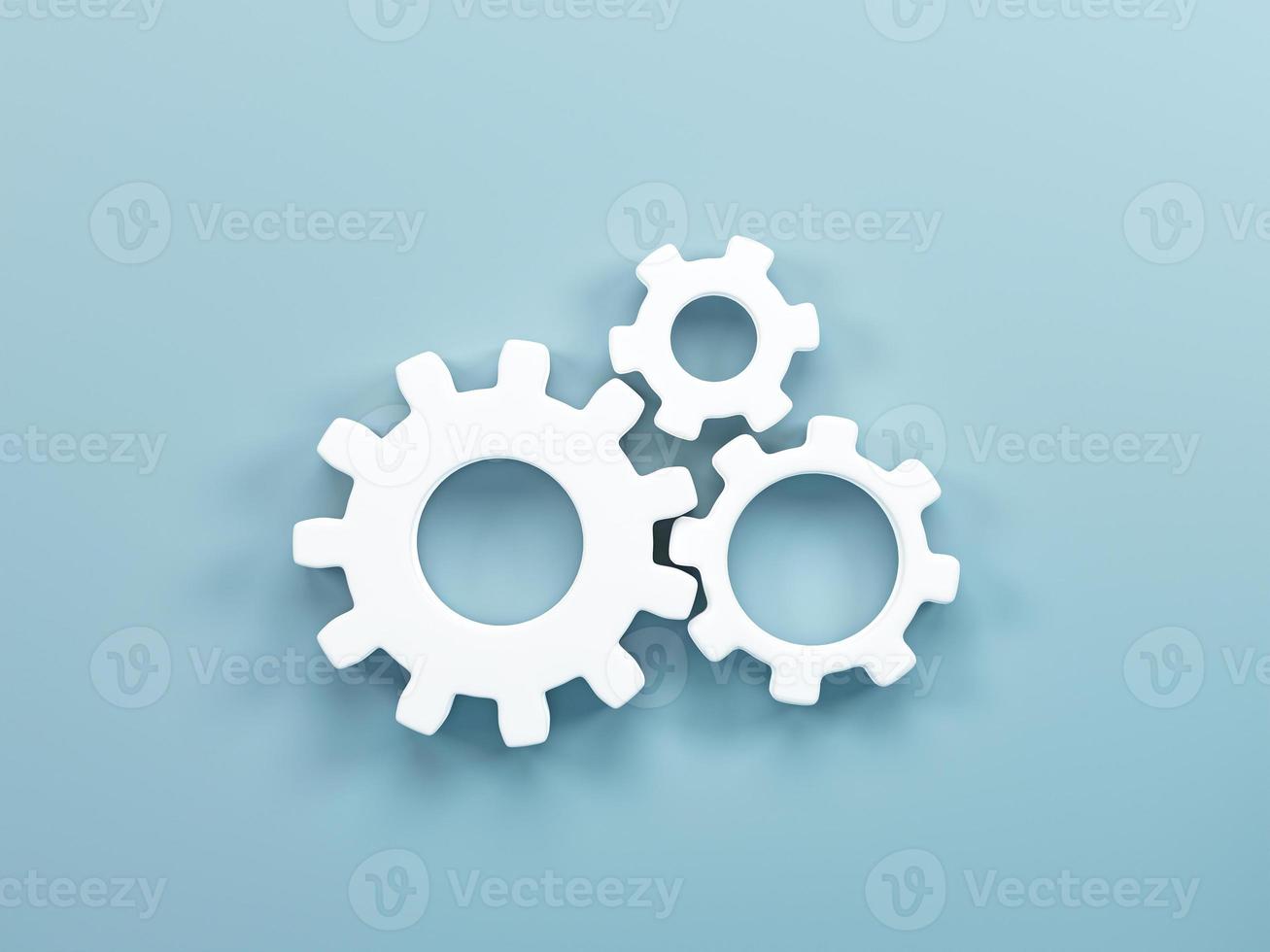 3D rendering, 3D illustration. Minimal gear symbol on blue background. Gear simple icon cogwheel concept. photo